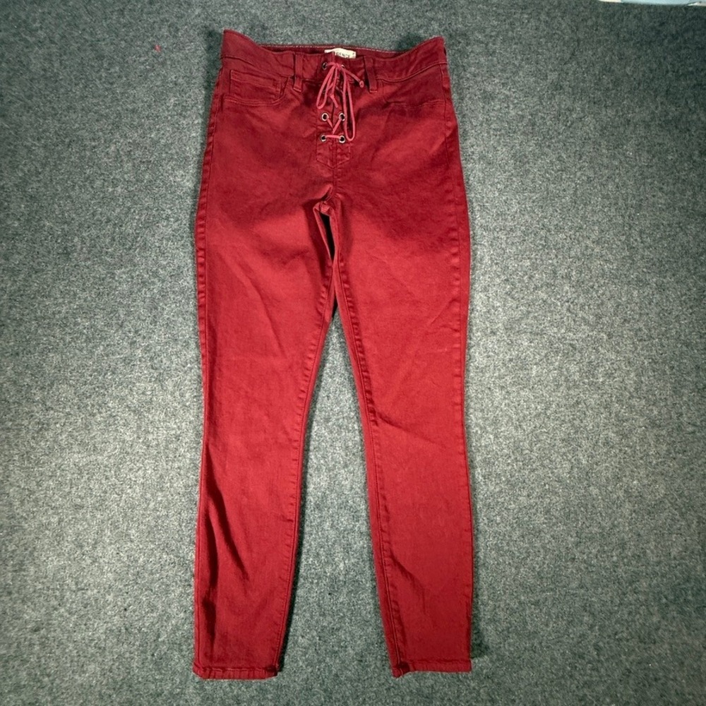 L'AGENCE Margot High Rise Skinny Lace Up‎ Jeans Dark Red Burgundy Size 28 USA